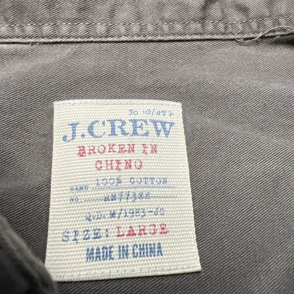 J Crew Broken In Chino Button Up Shirt Large Army Green Military Safari READ